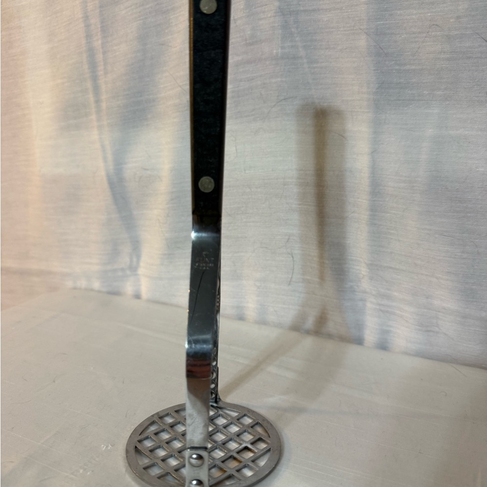 Vintage Flint Stainless USA Potato Masher Black Handle Mid Century